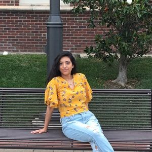 Satin floral/yellow top